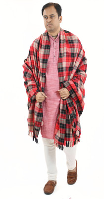 Vrinde Wool Checkered Men Shawl(Red)