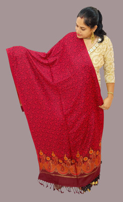 Vrinde Wool Printed Women Shawl(Maroon)