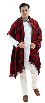 Sprha Wool Checkered Men Shawl(Red)
