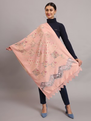 Ethical Andaz Polyester Wool Blend Floral Print Women Shawl(Pink)