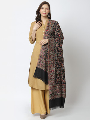 WEAVERS VILLA Polyester Wool Blend Solid Women Shawl(Black)