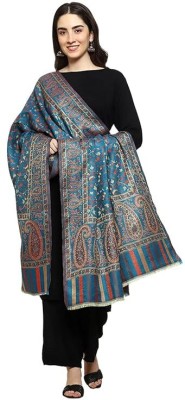 Kashmiri queen Polyester Wool Blend Floral Print Women Shawl(Green)