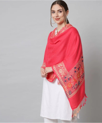 Braid N Cord Polyester Wool Blend Applique Women Shawl(Pink)