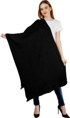 vesture Wool Self Design Women Shawl(Black)