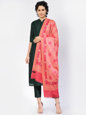 swi stylish Wool Embroidered Women Shawl(Pink)