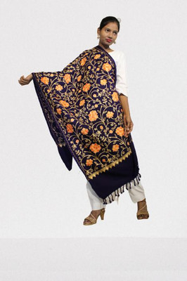 Mahi Enterprises Wool Embroidered Women Shawl(Blue)