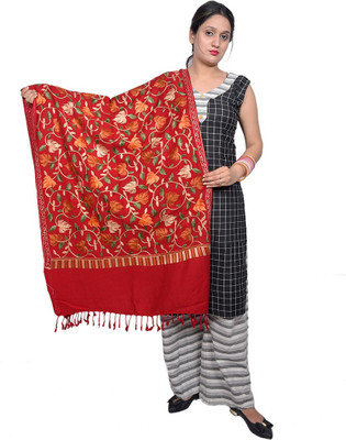 HouseOfCommon Acrylic Embroidered Women Shawl(Red)