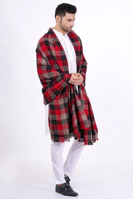 Sprha Wool Checkered Men Shawl(Red)