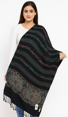 Rajesh Aggarwal Polyester Wool Blend Woven Women Shawl(Black)
