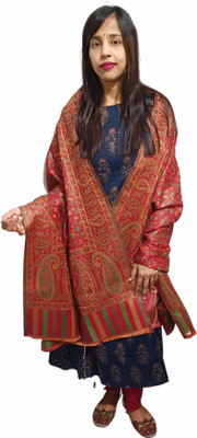 PASHTUSHS Polyester Wool Blend Woven Women Shawl(Maroon)