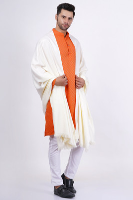 KAVIM Wool Solid Men Shawl(White)