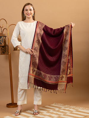 EVODAZE Wool Floral Print Women Shawl(Purple)