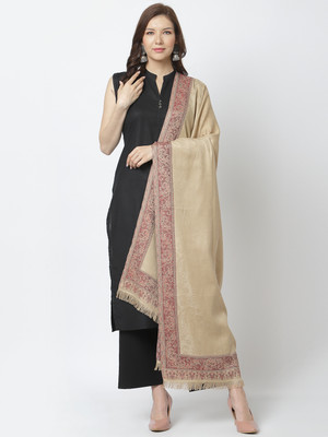 WEAVERS VILLA Polyester Wool Blend Printed Women Shawl(Beige)