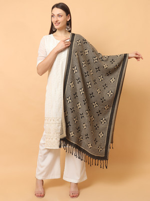 SCHp Wool Floral Print Women Shawl(Black, Multicolor)