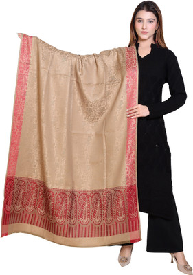 Vasaba Polyester Wool Blend Printed Women Shawl(Beige)