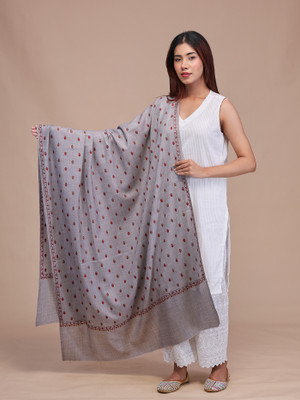 swi stylish Wool Embroidered Women Shawl(Grey)