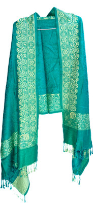 TUD Wool Self Design Women Shawl(Light Blue)