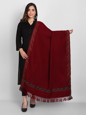 Braid N Cord Polyester Wool Blend Applique Women Shawl(Maroon)