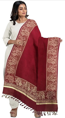 CHOUDHARYRETAILS Polyester Wool Blend Applique Women Shawl(Maroon)