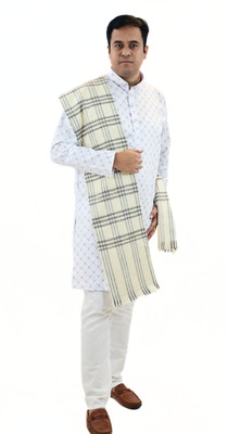 Sprha Wool Checkered Men Shawl(White)