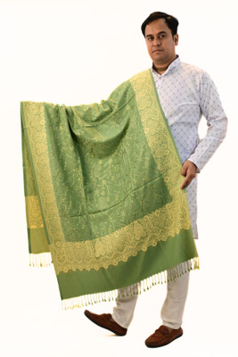 Vrinde Wool Embroidered Men Shawl(Green)