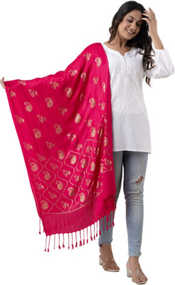 KEATY Wool Floral Print Women Shawl(Pink)