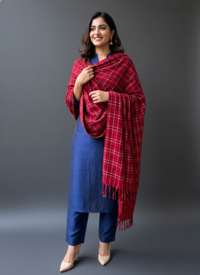 Sudako Acrylic Checkered Women Shawl(Maroon)
