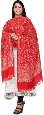 WOOL 4U Polyester Wool Blend Printed Women Shawl(Red)
