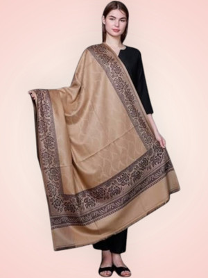 Kashmiri Thead Wool Embroidered Women Shawl(Beige)