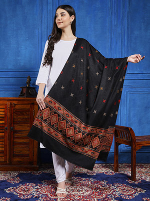 Ravaiyaa - Attitude Is Everything Wool Woven Women Shawl(Black)