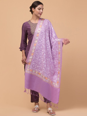 Tweedle Wool Embroidered Women Shawl(Purple)