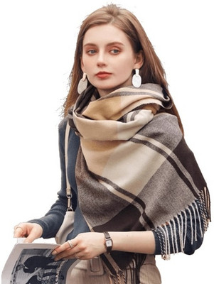 AlexVyan Acrylic, Wool Woven Women Shawl(Brown)