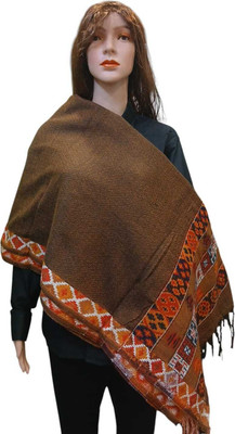 PRIDE SALES Poly Wool Self Design Women Shawl(Brown)