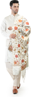manra Wool Floral Print Men Shawl(White)