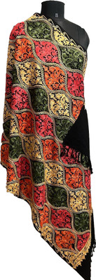okko Wool Embroidered Women Shawl(Black)