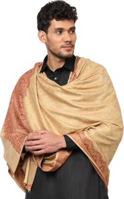 WEAVERS VILLA Polyester Wool Blend Self Design Men Shawl(Beige)