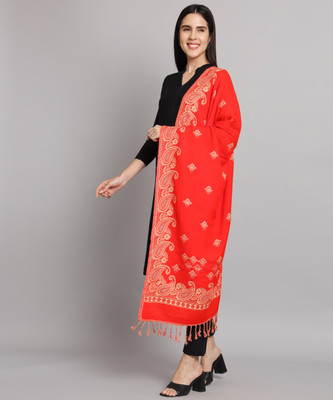 MYLES Wool Woven Women Shawl(Red)