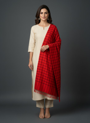Sudako Acrylic Checkered Women Shawl(Red)