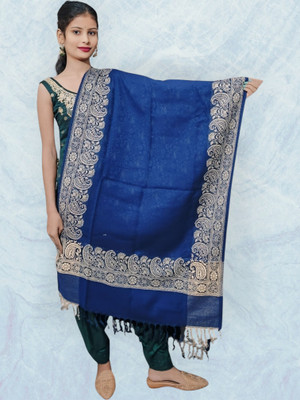 Kashmiri Thead Wool Embroidered Women Shawl(Dark Blue)