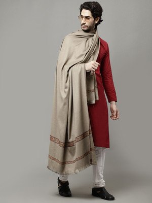 WEAVERS VILLA Poly Wool Geometric Print Men Shawl(Grey)