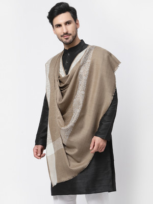 WEAVERS VILLA Poly Wool Self Design Men Shawl(Beige)