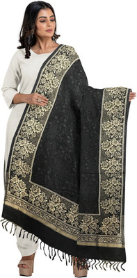 CHOUDHARYRETAILS Wool, Viscose Printed Women Shawl(Black, Gold)