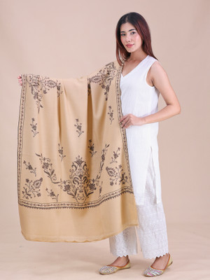 swi stylish Pashmina Embroidered Women Shawl(Beige)