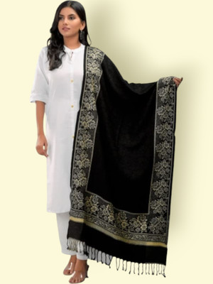 Kashmiri Thead Wool Embroidered Women Shawl(Black)
