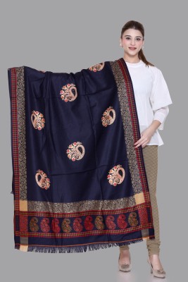 Tones-N-Shades Wool Embroidered Women Shawl(Blue)