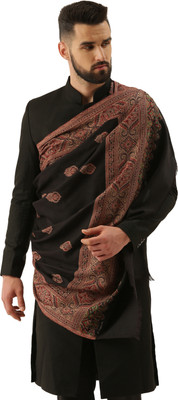 Pashmoda Polyester Wool Blend Woven Men Shawl(Black)