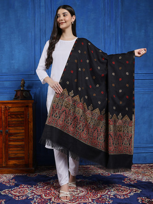 Ravaiyaa - Attitude Is Everything Wool Woven Women Shawl(Black)