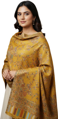 PASHMKALA Pashmina Self Design Women Shawl(Yellow, White)