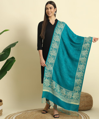 HERMISTON Wool Self Design Women Shawl(Blue)