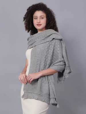 MHAX Wool Self Design Women Shawl(Grey)